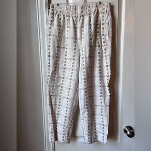 Madewell Cream Ankle Cropped Pants with Black Grid Print
